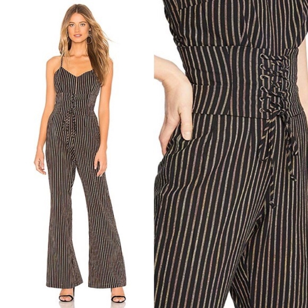 NWT✨Cupcakes & Cashmere Jaiden Pinstriped Spaghetti Strap Corset Jumpsuit Blk 6 - Picture 6 of 11